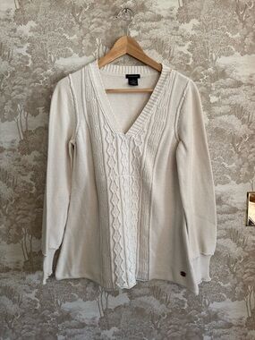 Calvin Klein Jeans 100% cotton Cream Cable-Front V-Neck Sweater